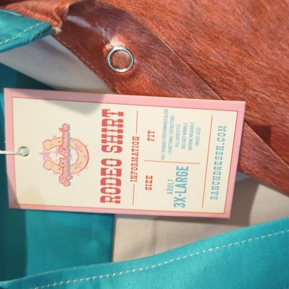 RANCH DRESS'N Fallon Taylor "Cowhide & Teal" Performance Rodeo Cowgirl shirt 3XL - Picture 10 of 12